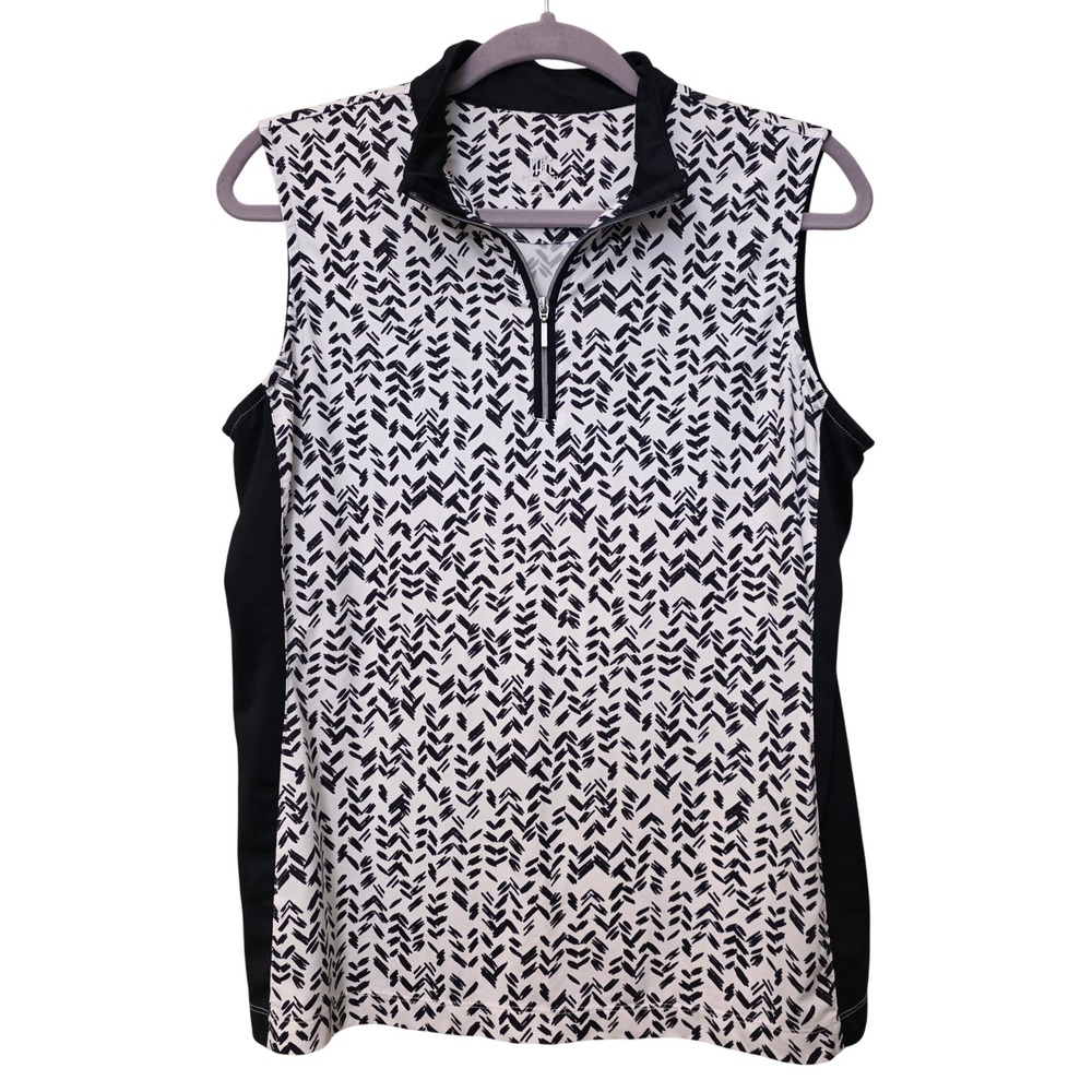 Tail White Label Womens Black White Chevron Quarter Zip Sleeveless Golf Top L